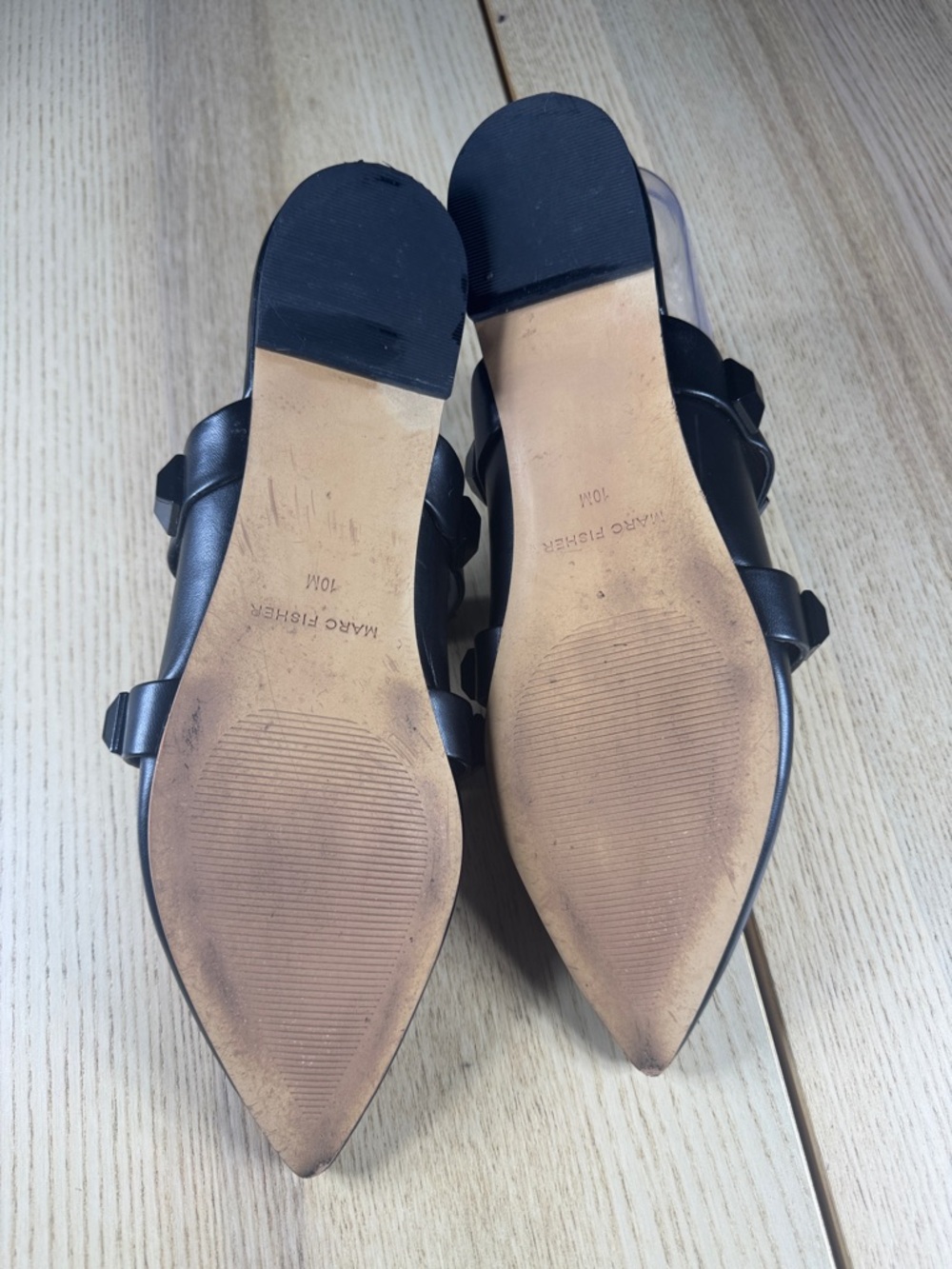 Marc Fisher Black Pointed Leather Stud-Embellished Mule - Picture 5 of 12